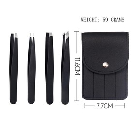 4-Piece Eyebrow Tweezers Set - Professional Stainless Steel Oblique Pointed Hair Tweezers Set, Beauty Tools (Button Leather case Packaging)