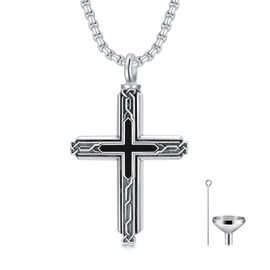 ROMANTICWORK Cross Urn Necklaces for Ashes 925 Sterling Silver Obsidian Celtic Knot Memorial Pendant Necklace Keepsake Cremation Jewelry for Men Women