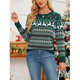 Women's Christmas Sweater,Crew Neck Long Sleeve Soft Warm Winter Snowflake Reindeer Xmas Pullover Tops