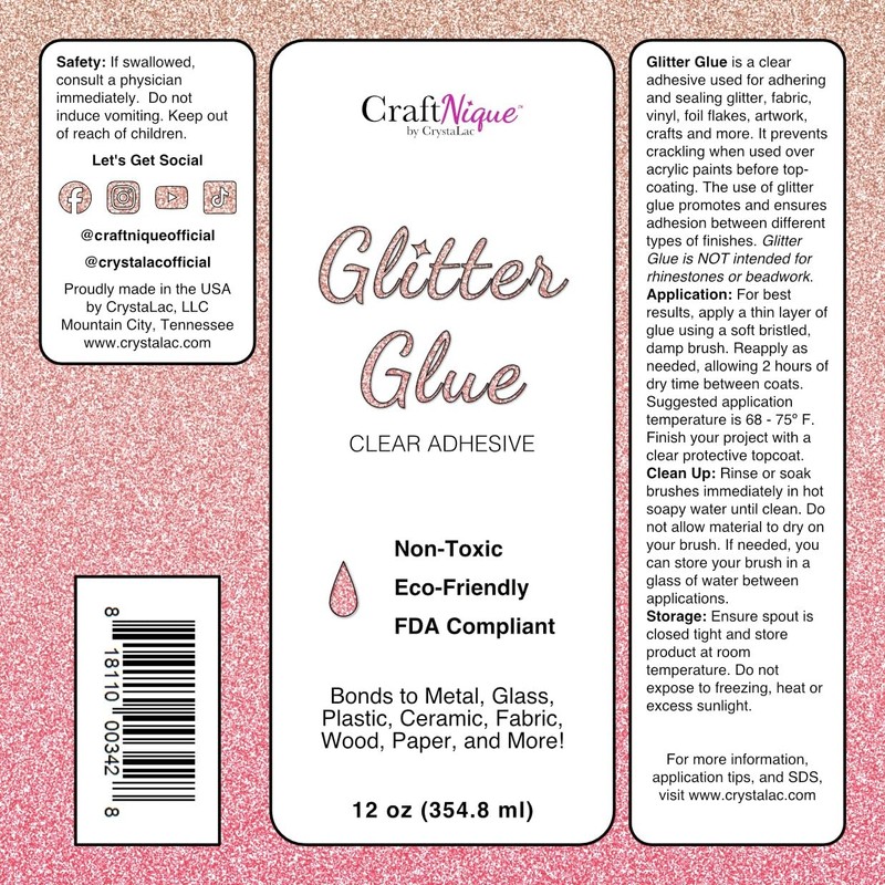 CrystaLac Glitter Glue Adhesive Permanent Bonding Non Toxic Water-Based for
