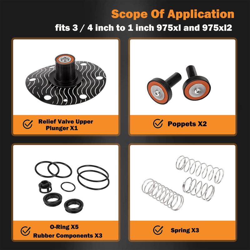 3/4"-1" Replace for Wilkins 975XL and 975XL2 Complete Repair Kit