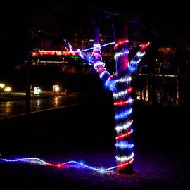 50ft 360 LED Waterproof Rope Lights, 110V Connectable Indoor Outdoor Led Rope Lights for Deck, Patio, Pool, Camping, Bedroom Decor, Landscape Lighting and More (RED+White+Blue)