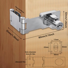1PC Hasp Locks, 3 Inch Silver 90/180 Degree Door Lock Hasp Latch Barn Door Lock, Rotary File Cabinet Lock Double Hinge Hasp with Screws for Cupboard, Barn Door, Outdoor, Garden (Individual Key)