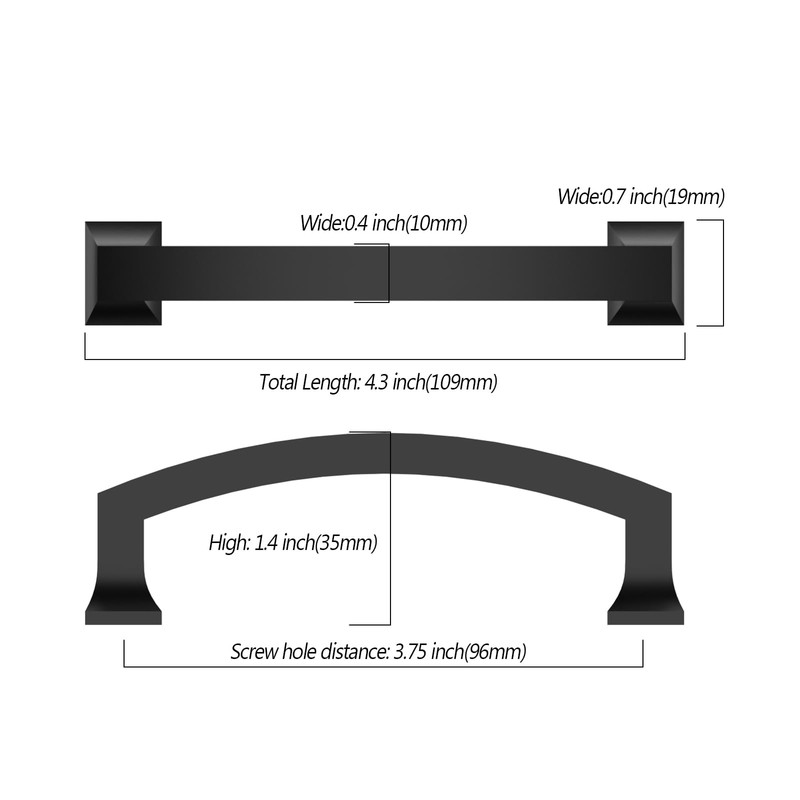 Asidrama 10 Pack 3.75 Inch(96mm) Matte Black Kitchen Cabinet Handles,