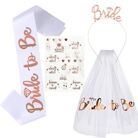 WHYCNJL 4-Piece Bride To Be Bachelorette Party Gadgets Bride To Be Decoration Bridal Headband And Veil Bachelorette Party Accessories Bridal Headband Tiara Tattoos Rose Gold