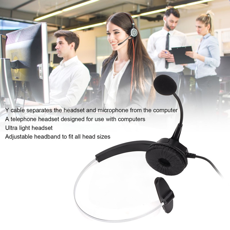 Call Center Headset Mono Noise Cancelling Dual 3.5mm Plug Computer