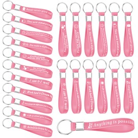 Siifert 24 Pcs Inspirational Keychains Bulk Silicone Motivational Key Chains Appreciation Thank You Gifts for Teacher Staff(Pink, Inspirational)
