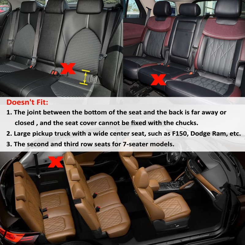 GIANT PANDA PU Leather Rear Seat Cover Protector, Anti-Slip Adjustable