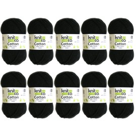 KNITCA 100% COTTON YARN - SOFT, VERSATILE AND EASY-TO-CARE-FOR - DK WEIGHT (125m in 1.7 oz / 50 g) - 10 PACK (10 x 1.7 oz / 50 g balls) - FOR KNITTING, CROCHETING AND WEAVING (Black)