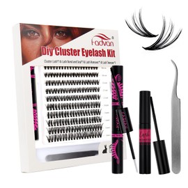 FADVAN DIY Lash Extension Kit 30D Volume Lash Clusters D-Curl Individual Lashes Clusters Kit 280 pcs Wispy Lash Clusters Kit With Lash Bond and Seal,Remover, Tweezers(30D, 0.07D, 8-14mm)