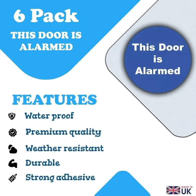 6-Pack - This Door Is Alarmed Vinyl Stickers - 85mm