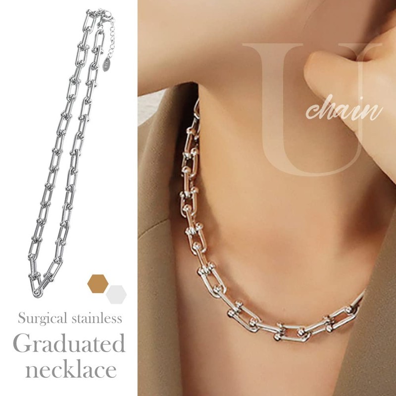 Qroza Women's Hardware U Chain, Anchor Chain, Graduated Necklace, Chain,