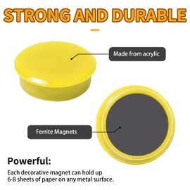 QOJOPU Pack of 30 Strong Magnets for Magnetic Board & Whiteboard - Round Yellow Fridge Magnets, Decorative Mini Magnets, Small, Magnets Strong Hold for Notice Board, Magnetic Board, Office, School
