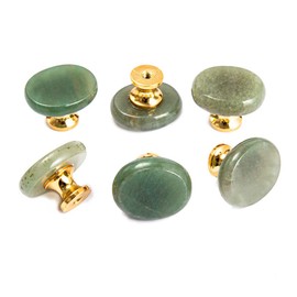 Ruimou 6pcs Original Stone Knobs Natural knobs Crystal Glass Pull Handles for Drawer Cabinet Door Cupboard Dresser Home DIY with Screws (Green Aventurine)