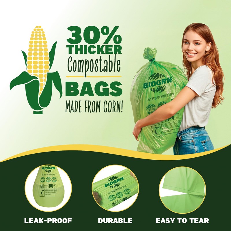 BIOGRN 50-55 Gallon Compostable Trash Bags, 12 Count, 1.57 Mil