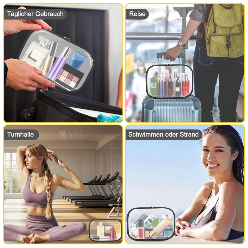 HQEUZ Transparent Bag with Double Zipper, PVC Transparent Toiletry Bag,