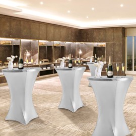 ANMINY Highboy Spandex Cocktail Table Covers Metallic Glitter Stretch Fitted Cocktail Tablecloth Linens for 32 x 43 Inch Round Tables Washable Decorative High Top Table Covers - Silver