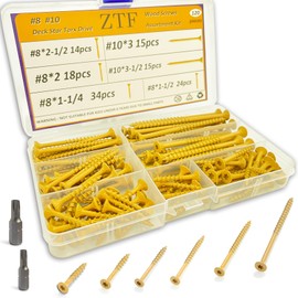 ZTF Wood Screws Assortment Kit, 120PCS Deck Screws #8 x 1-1/4" to #10*3-1/2 Inch Combo, 6 Commonly Sizes Heavy-Duty Outdoor Decking Screws, Small Wood Screws and Long Deck screw, Torx Drive Flat Head