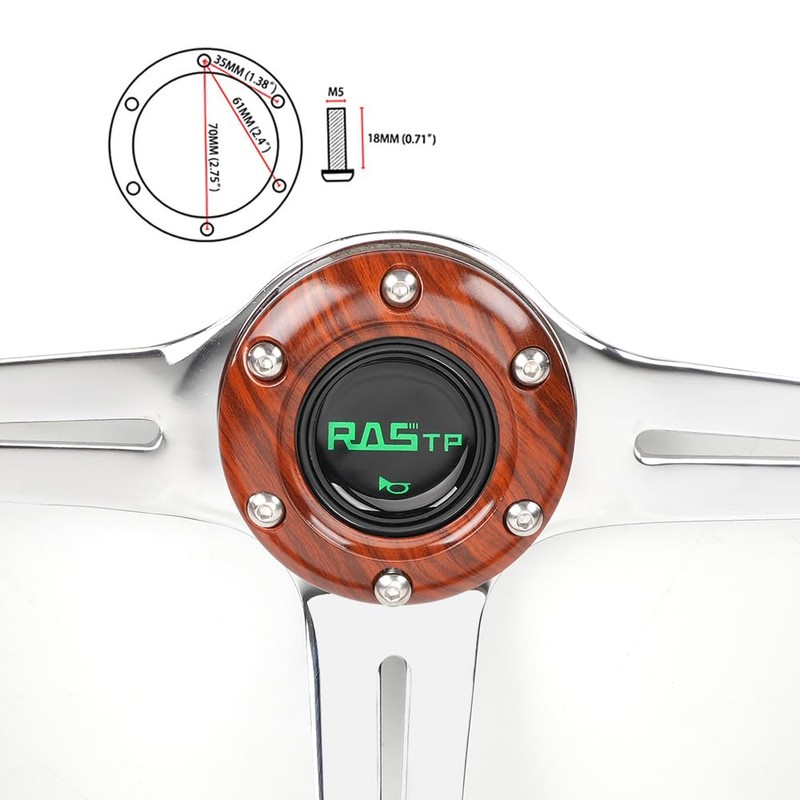 RASTP 345mm 13.5" Wood Grain Steering Wheel, Classic Nostalgia Style