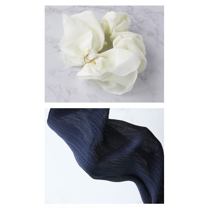 JewelVOX Women's Scrunchie Hair Elastic Ribbon Motif (Navy)