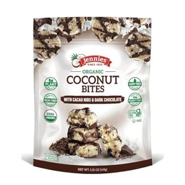 Jennies Organic Coconut Bites with Cacao Nibs and Dark Chocolate, 5.25oz (6 Pack) | Gluten Free | Peanut Free | Dairy Free | Non GMO