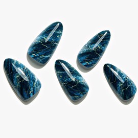 GLAMERMAID Dark Green Press on Nails Medium Almond, Deep Blue Marble Ombre Fake Nails Short Oval, Stiletto Stick Glue on Nails Kit for Women, Reusable False Nail Tips Set with Adhesive Tabs Nail File