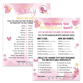 HOMANGA Who Knows The Birthday Girl Best, Birthday Would She Rather, Birthday Game Cards for Teens Kids Girls Sleepover Party - 15x20cm Set of 30 (Pink, Double-sided)