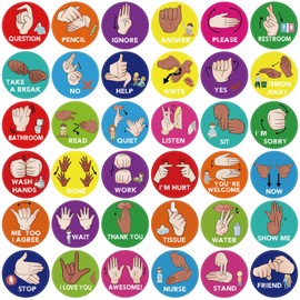 ASL Classroom Hand Signal Cards - 36 Classroom Hand Signal Decor Sign Language Posters for Teachers Students Visual Cues (Retro Groovy)