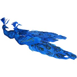 H&S Collection Royal Blue Peacock Clip On Craft Birds Christmas Tree Decorations (Set of 2)