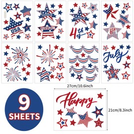 Whaline Patriotic Wall Stickers 4th of July USA Star Vinyl Wall Decals Small Room Mural Stickers for Independence Day Party Home Office School Decor, 8.3 x 10.6 Inch, 9 Sheets