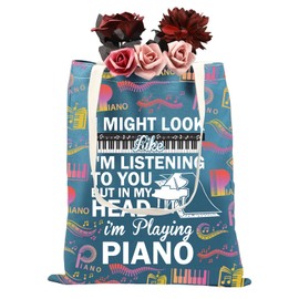 CMNIM Piano Tote Bag Piano Gifts for Piano Players Funny Piano Music Canvas Tote Bag Piano Lover Gifts Shoulder Shopping Bag (Piano Tote Bag blue)