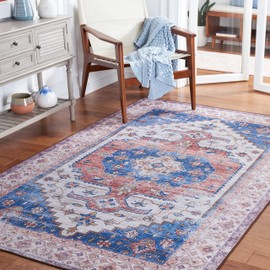 SAFAVIEH Tucson Collection Accent Rug - 3' x 5', Beige & Blue, Persian Design, Non-Shedding Machine Washable & Slip Resistant Ideal for High Traffic Areas in Entryway, Living Room, Bedroom (TSN181B)