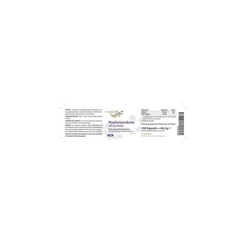 Vita World 3 Pack Hyaluronic Acid 100Mg Joint 3 x