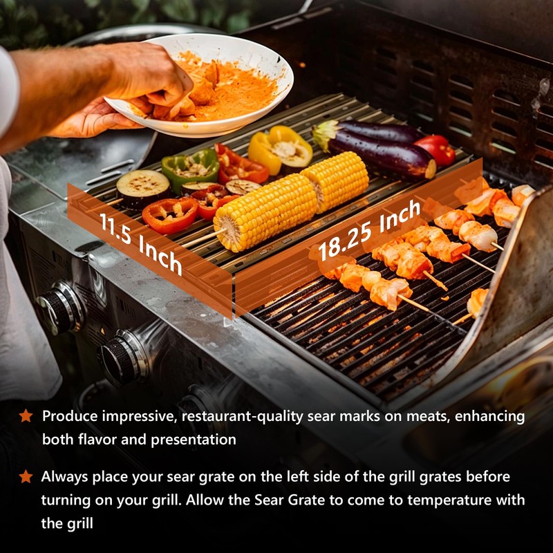BAC772 Reversible Sear Grate for Grills, 18.25” x 11.5” Anodized