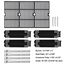 Uniflasy Grill Parts Kit for Charbroil 467300115, 463436215, 463436213, 463436214, G432-001N-W1, G432-Y700-W1, G432-0096-W1, Grill Burner Tube, Heat Plate Tent, Cooking Grate and Crossover Tube