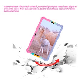 Sfulatdc Silicone Tablet Case for DOOGEE T20 Mini,360 Rotating Kickstand Handle/Shoulder Strap Cute Cover Compatible with ALLDOCUBE iPlay 60 Mini Pro 8.4 Inch Rainbow-Pink