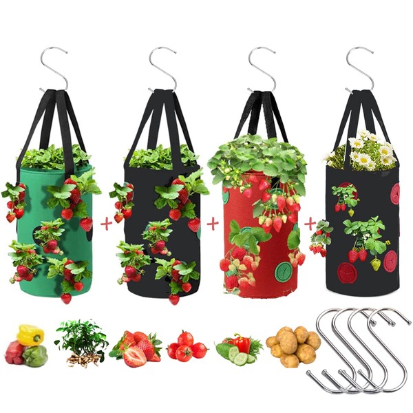 4 Pcs Upside Down Strawberry Planter- 4 Hooks 3 Gallon