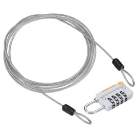 PATIKIL 6.6 ft (2 m) Security Wire 4 Digit Combination Lock Cable Lock with Double Loop Security Rope Padlock Cable Suitcase Anti-theft Silver