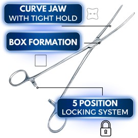 ADROIT 12" Curved Extra Long Hemostat Forceps | Stainless Steel Design | Extra Long with Small Teeth On Jaws | Locking Mechanism Built in | Great for Sewing, Fishing, Jewelry Making, Multi-Use