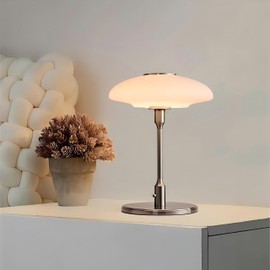 LIGHTLAND Nordic Medieval Table Lamp, Vintage Metal Glass Bedside Lamp with Toggle Switch and 3 Color Light Bulbs, Decorative Table Lamp for Study Bedroom Living Room (White+Chrome, 12.6 * 16.5 Inch)