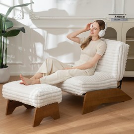 MAXYOYO Modern Adjustable Accent Chair with Ottoman, Upholstered Living Room Chair with Footrest Set, Soft Reclining Lounge for Bedroom, Apartment, Office, Beige