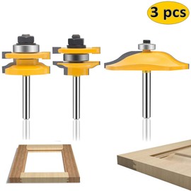 OLETBE 3 PCS Router Bit Set, 1/4-Inch Shank Round Over Raised Panel Cabinet Door Ogee Rail and Stile Router Bits, Woodworking Wood Cutter, Wood Carbide Groove Tongue Milling Tool(Silver)