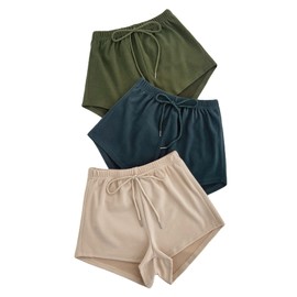 MakeMeChic Paquete de 3 pantalones cortos de cintura elástica para mujer, Verde Azul Albaricoque, S