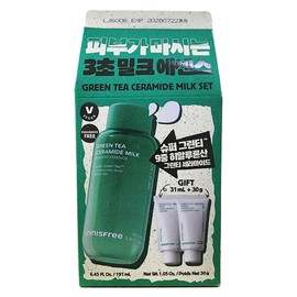 Innisfree Green Tea Ceramide Milk Set (Milk Essence 160ml + Green Tea Cream 31ml + Green Tea Cleansing Foam 30g) / 이니스프리 그린티 세라마이드 밀크 세트 (밀크 에센스160ml+그린티 크림31ml+그린티 클렌징폼30g)