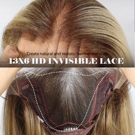 HAIRCUBE 13x6 HD Transparent Lace Front Wig, Ombre Blonde Long Straight Synthetic Wig Glueless Wigs with Natural Density Hairline & Adjustable Cap