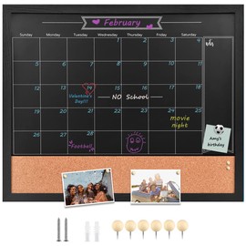 TORASO Chalkboard Calendar & Corkboard, Magnetic Surface 24" x 32" Combination Chalk Board & Bulletin Board, Black Framed Blackboard/Calendar/Cork Combo Board(ZHHB-BK-6080)