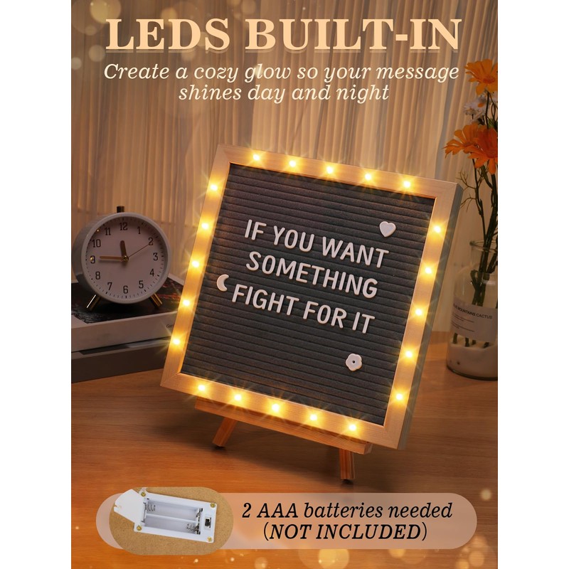 Changeable Felt Letter Board with LED Lights - 10×10" Message