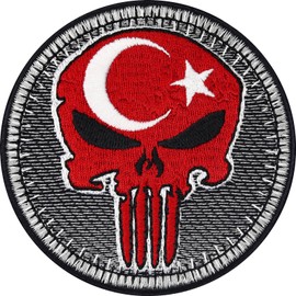 EXPRESS-STICKEREI Biker Patches 75 x 75 mm | Biker Cowl Applique for All Fabrics | Turkey Flag Iron-On Accessories | 1 Piece