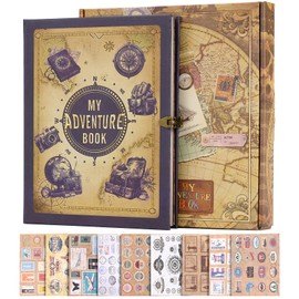 My Adventure Book 124 Pages 9.4 * 8.3 Inch Scrapbook Photo Album,Retro Style Embossed Letter Cover Travel Diary Journal Scrap Book For Couples,Memory Book For Anniversary Wedding