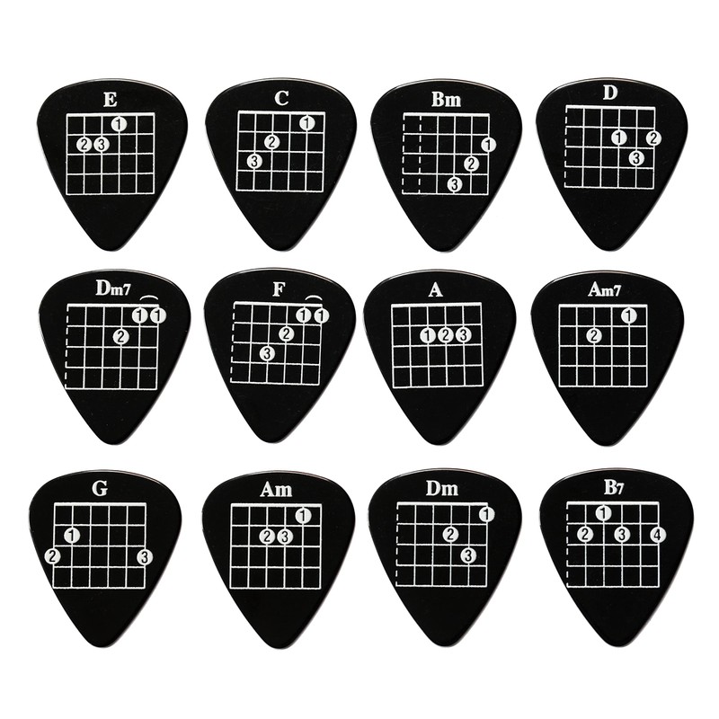 12 Black Chord Guitar Plectrums - Harmony Picks